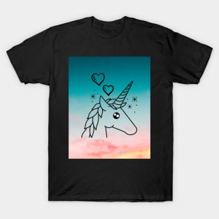 Unicorn With Blue Sky & Clouds T-Shirt